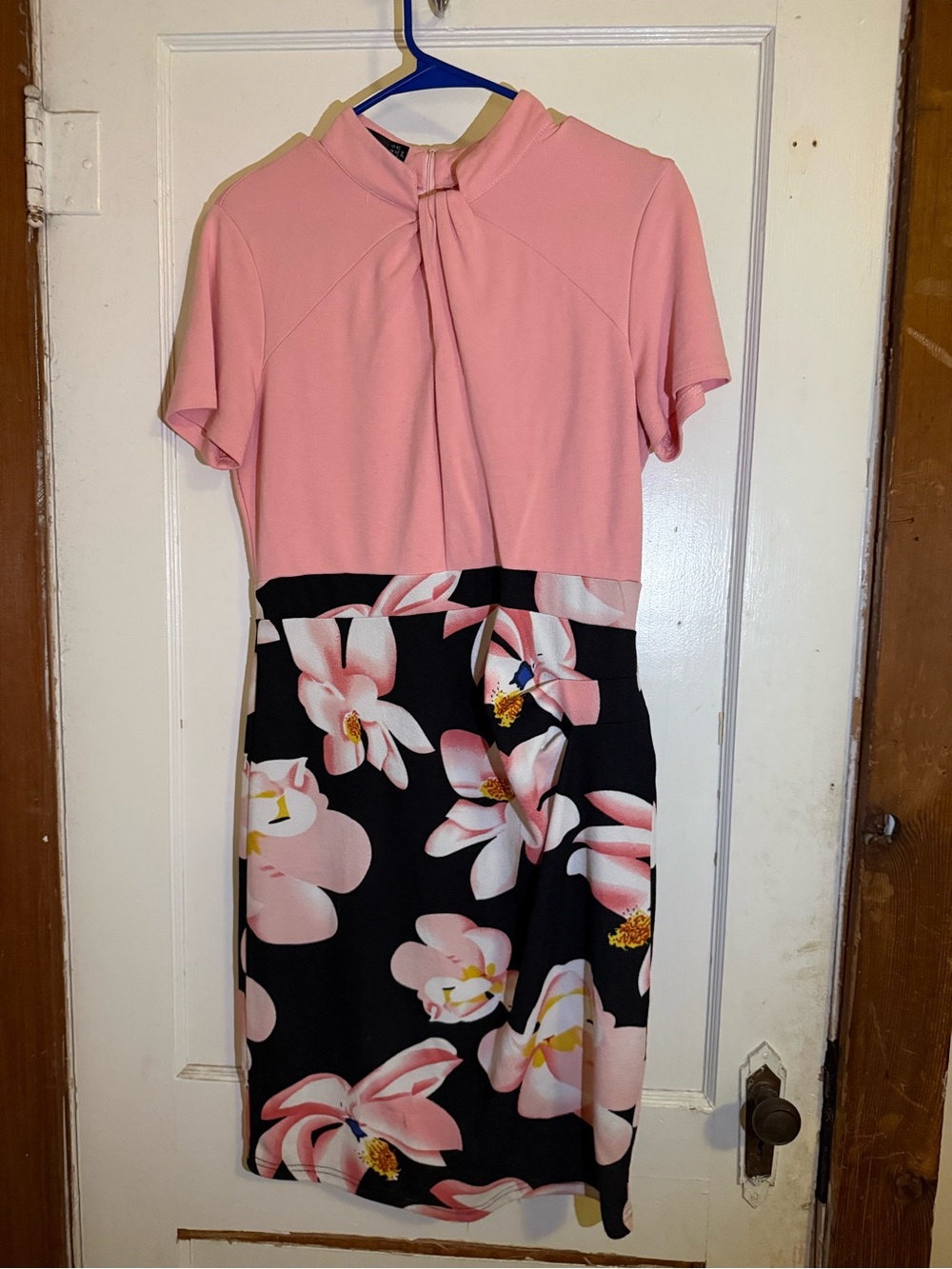 Pink & Black Floral Waist-Accent Dress